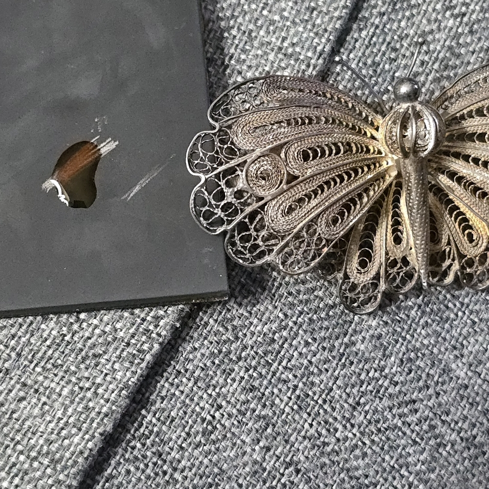 VTG Silver Filigree Butterfly Brooch Pin Pendant 1950s-60s Mid Century Jewelry - Picture 10 of 11